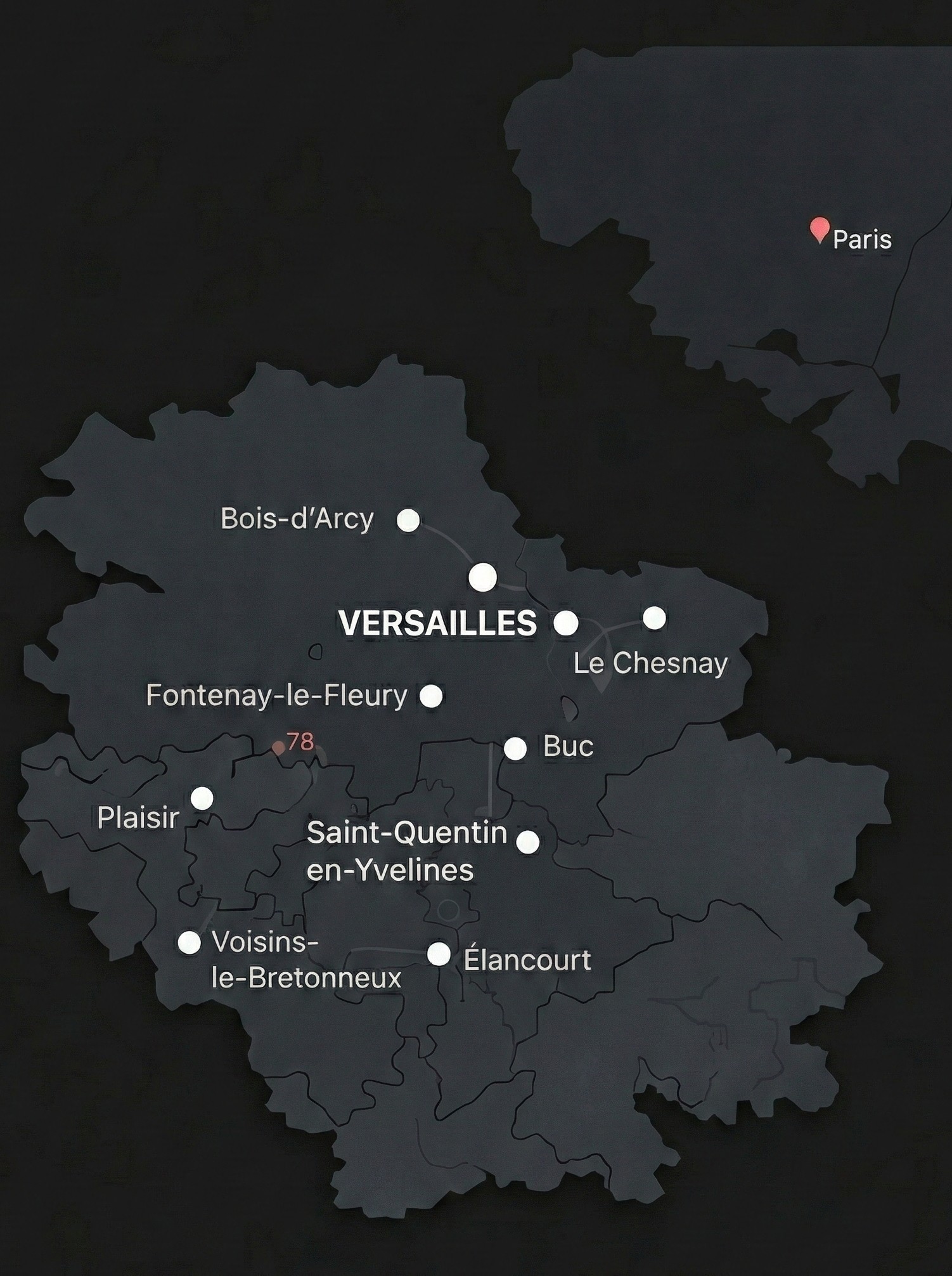 Carte des zones d'intervention coach sportif Versailles et Yvelines 78